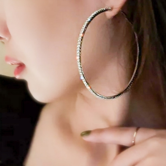 Jewelry - 🎀3" Large Rhinestone Hoop Earrings
